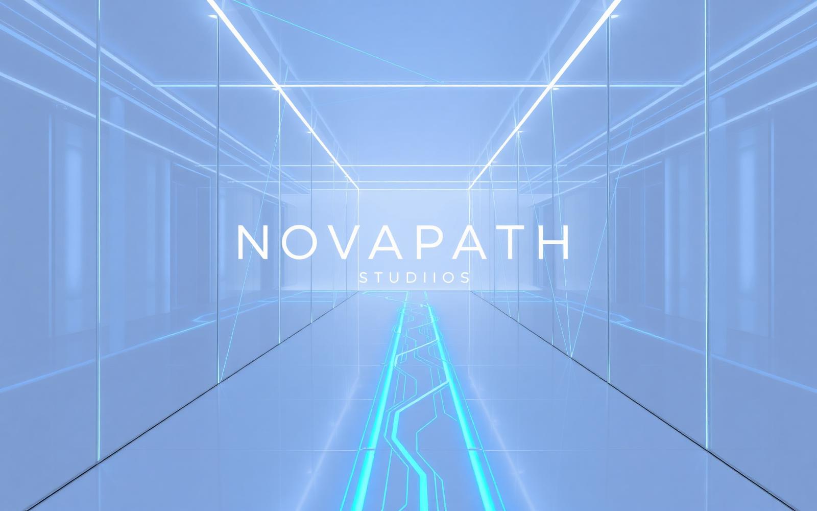 Abstract blue technology corridor visual for NovaPath Studios