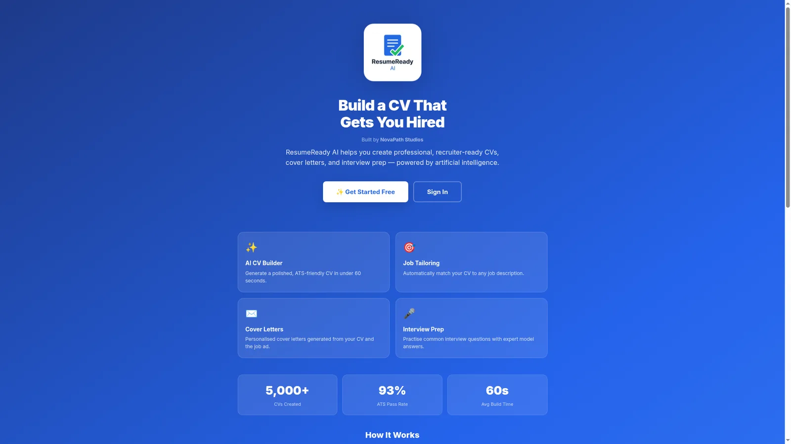ResumeReady AI CV builder interface